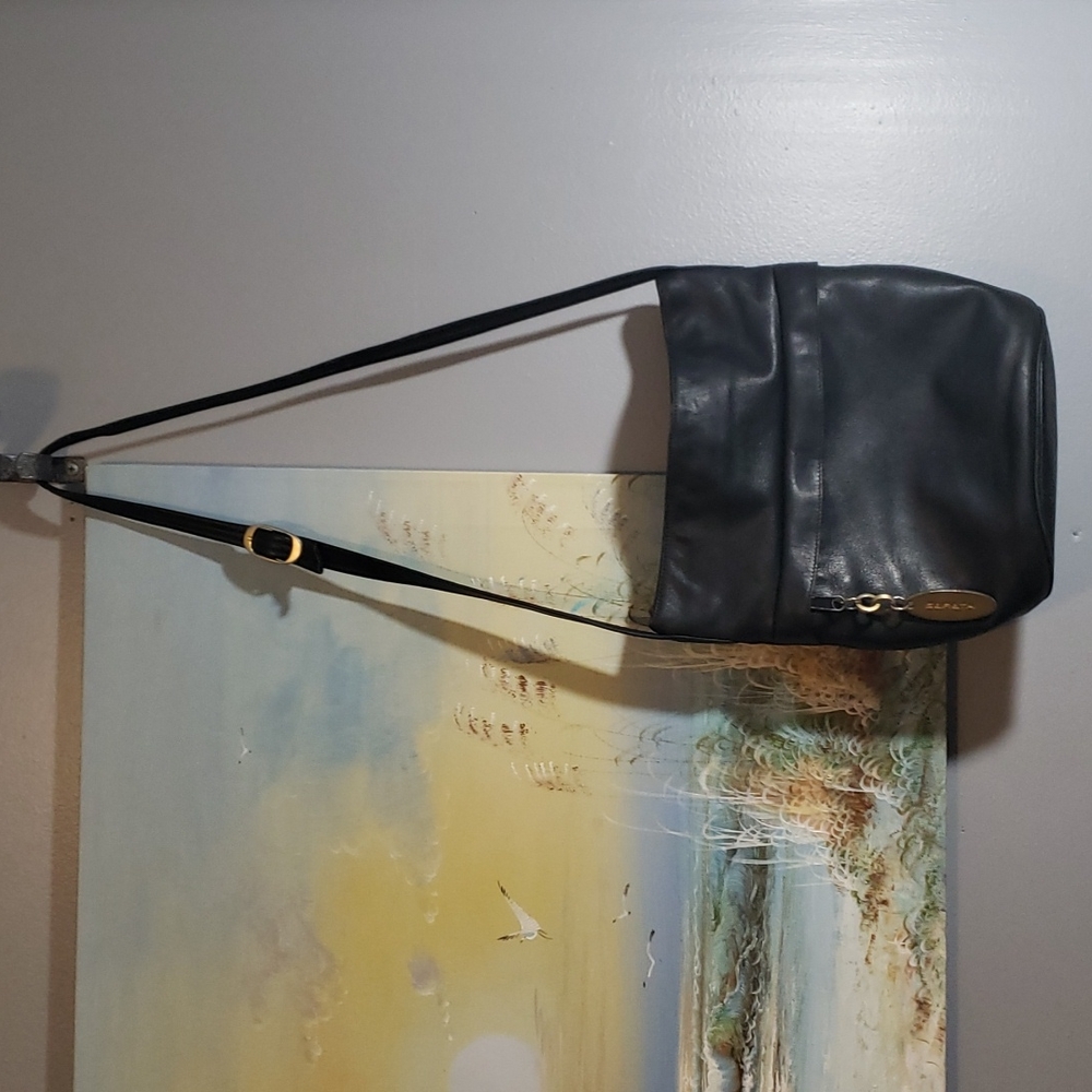 Vintage black leather purse, handbag. Sereta leather bag